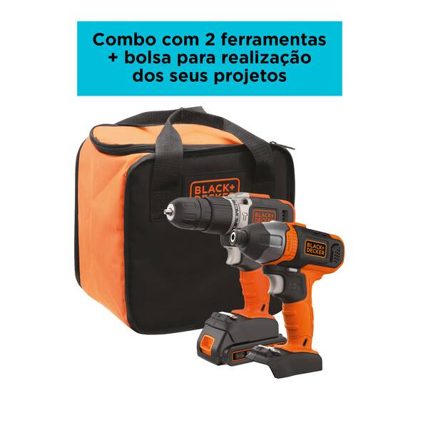 Combo Parafusadeira/Furadeiraimp 3/8" (10MM) e Parafusadeira de Impacto 1/4" (6,35MM) 20V MAX* Li-ion C/ 1 Bateria 1.5AH, Black+Decker