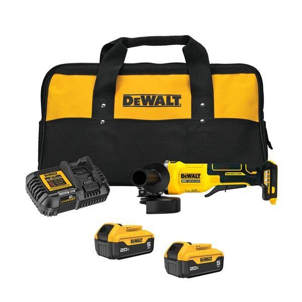 Esmerilhadeira Angular 4-1/2” (115MM) 20V Brusheless, 2 Baterias 5AH (DCB205) Carregador Bivolt (DCB1104) e Bolsa DeWalt