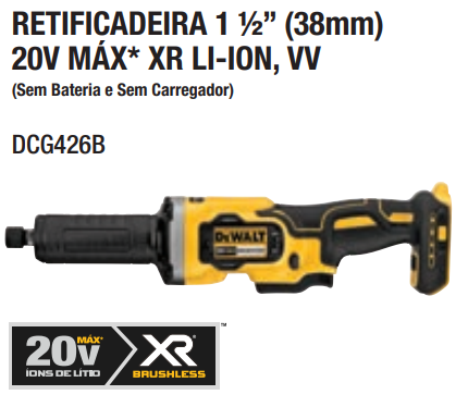 Retificadeira 1 ½” (38MM) 20V MAX* Li-ion Brushless, 3VV, sem Bateria e Carregador DeWalt