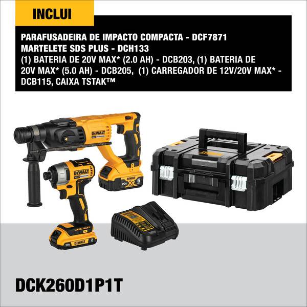 Combo Martelete Perf/Romp SDS Plus 1" (26MM) e Parafusadeira de Impacto 1/4" (6,35MM) 20V MAX* Li-ion Brushl DeWalt