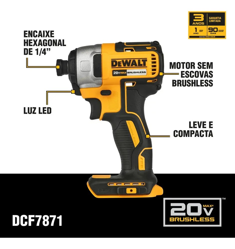 Combo Parafusadeira/Furadeira Impacto 1/2" (13MM) e Parafusadeira de Impacto 1/4" (6,35MM) 20V MAX* Li-ion Brushless 2 B DeWalt — foto 2