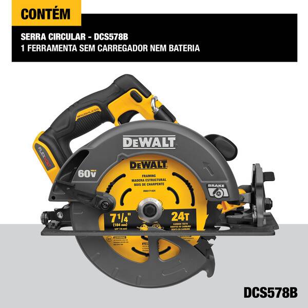 Serra Circular 7-1/4" (184MM) 60V MAX* Flexvolt Li-ion, sem Bateria e Carregador DeWalt