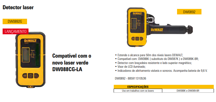 Detector para Nivel Laser Verde DW0888CG DeWalt