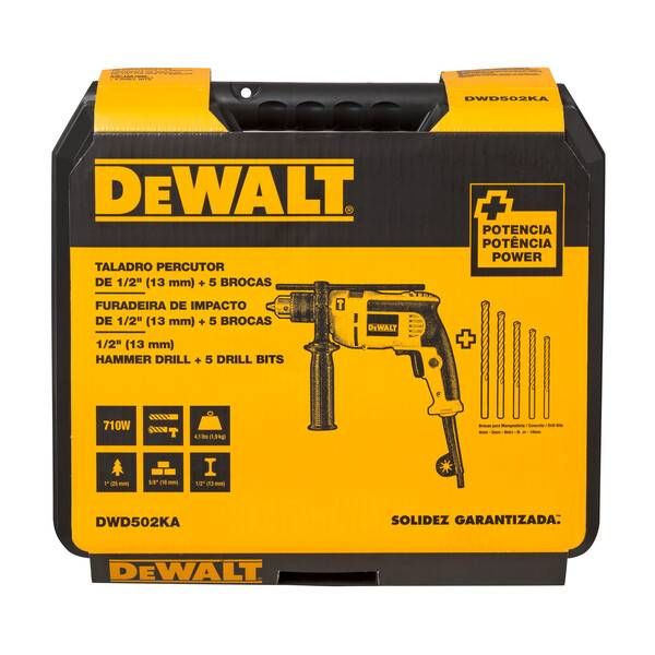 Kit Furadeira de Impacto 1/2" (13MM) 750W, Velocidade Variável Reversível com 5 Brocas e Maleta, 220V (nacional) DeWalt