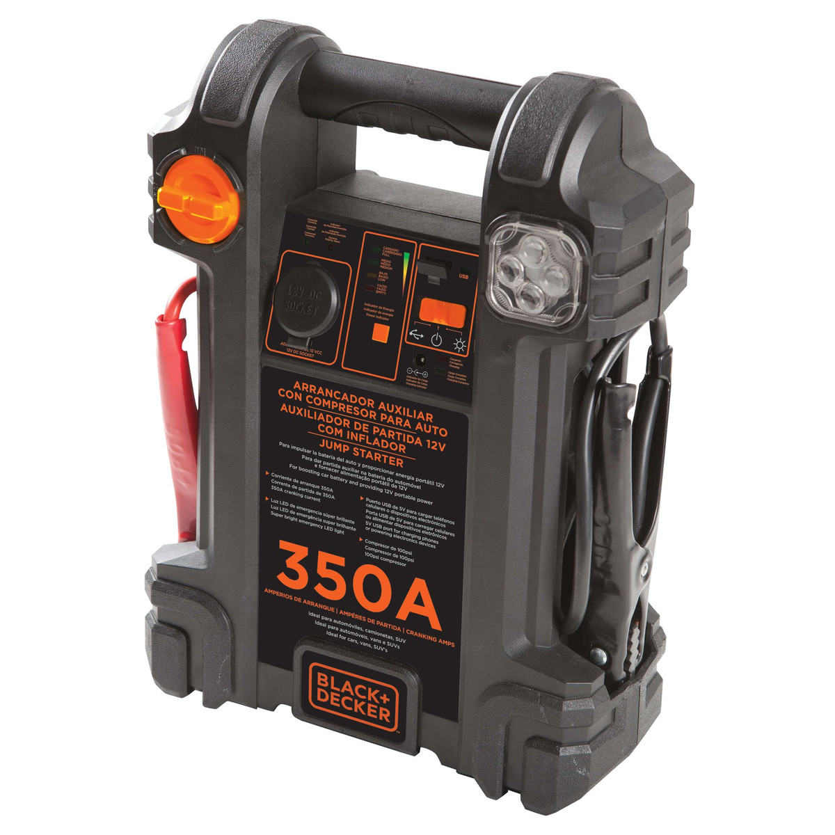 Arrancador Auxiliar de Partida com Compressor Inflador Integrado 350A 12V Bivolt Black+Decker