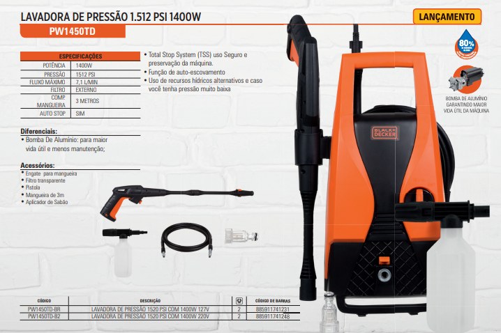 Lavadora de Pressao 1520PSI C/1400W 220V Black+Decker