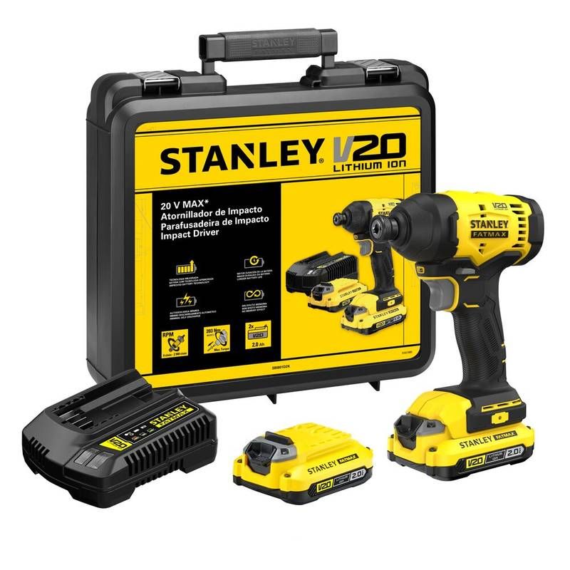 Parafusadeira de Impacto 1/4" (6,35MM) 20V MAX* Li-ion, 2 Baterias 2AH (SB202) Carregador Bivolt, (SC20 Stanley