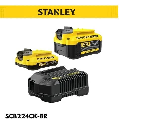 Kit 1 Bateria 4AH e 1 Bateria 2AH 20V MAX* Íon de Lítio com Carregador Bivolt e Bolsa Stanley
