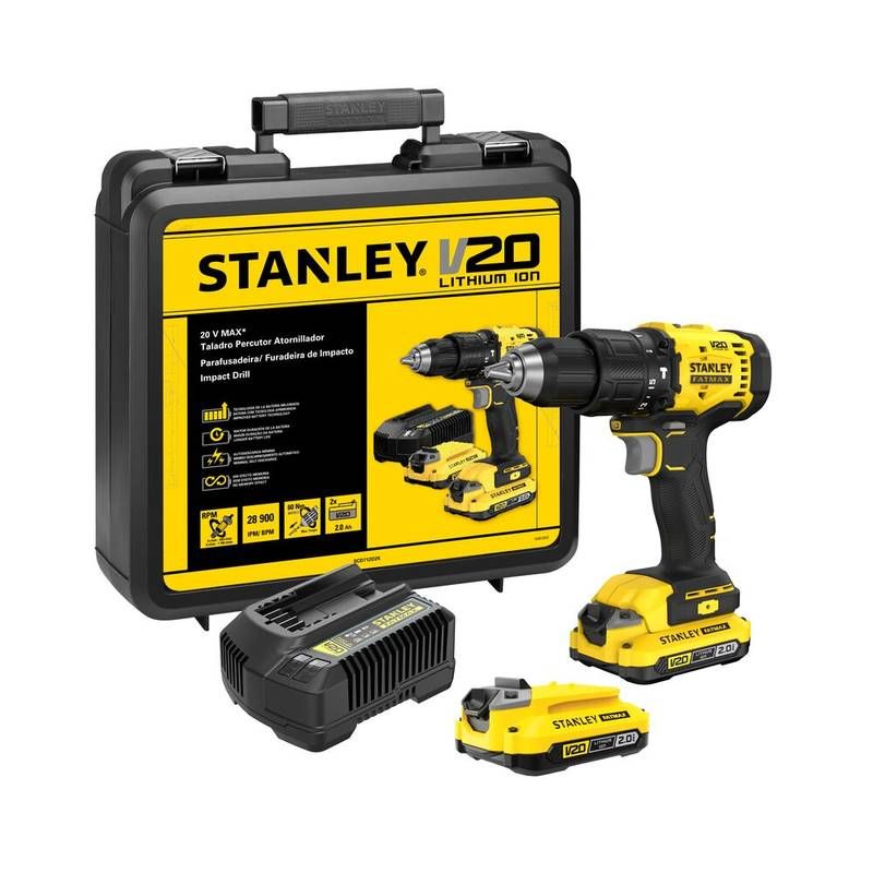 Parafusadeira/Furadeira Impacto 1/2" (13MM) 20V MAX* Li-ion C/ 2 Baterias 2,0AH (SB202) Carregador Bivolt (SC200) e Stanley
