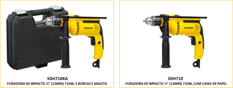 Furadeira de Impacto 1/2" (13MM) 710W Chave Velocidade Variável Reversível C/ Maleta e 5 Brocas - 220V Stanley